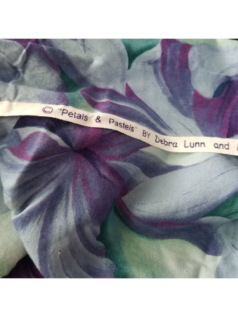 Material Soft Blue Cotton Fabric Big Blue Green Purple Flowers 42" x 36" Cot